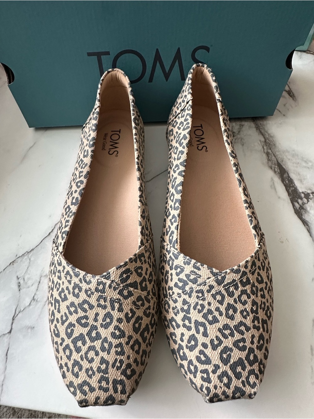 Toms Leopard Print Alpargata Ballet Flat Slip-On in Beige and Black, Size 11